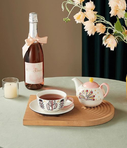 Retro Ceramic Single Serve Tea Set with Gift Box -Pink