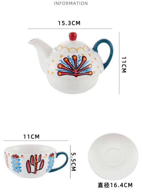 Retro Ceramic Single Serve Tea Set with Gift Box - Blue