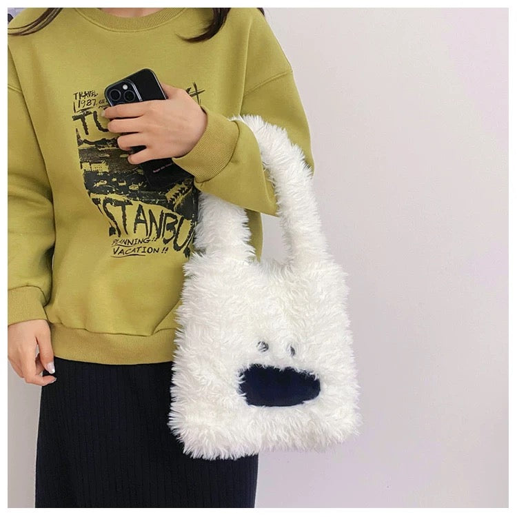 Funny Shaggy Plush Tote Bag - White