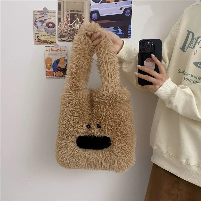 Funny Shaggy Plush Tote Bag - Brown