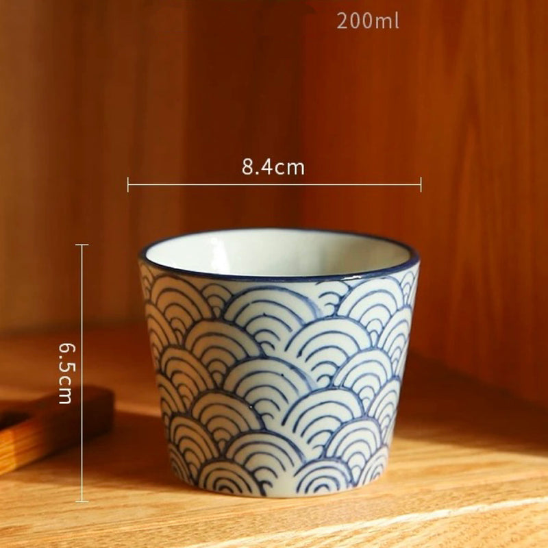 Blue and White Porcelain Cup- Wave Pattern 200ml