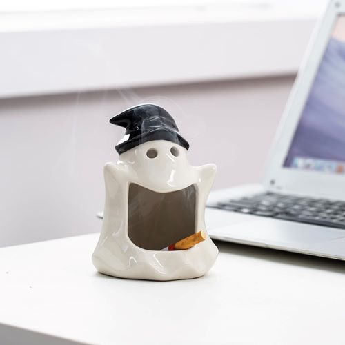 Multi Purpose Cute Ceramic Ashtray/Tealight Holder - Cute Ghost with Hat