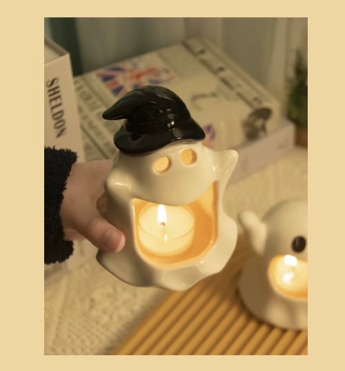 Multi Purpose Cute Ceramic Ashtray/Tealight Holder - Cute Ghost with Hat