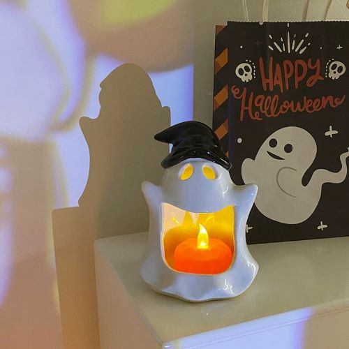 Multi Purpose Cute Ceramic Ashtray/Tealight Holder - Cute Ghost with Hat