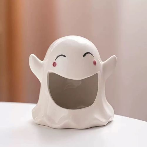 Multi Purpose Cute Ceramic Ashtray/Tealight Holder - Cute Ghost Smiley