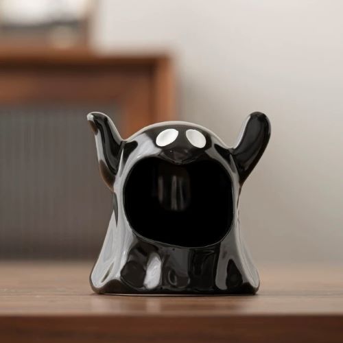 Multi Purpose Cute Ceramic Ashtray/Tealight Holder - Cute Ghost Black