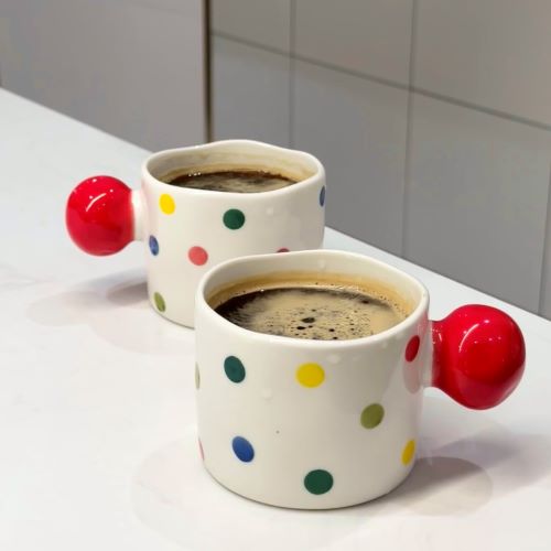 Cute Ins Style Polka Dot Ball Handle Ceramic Mug