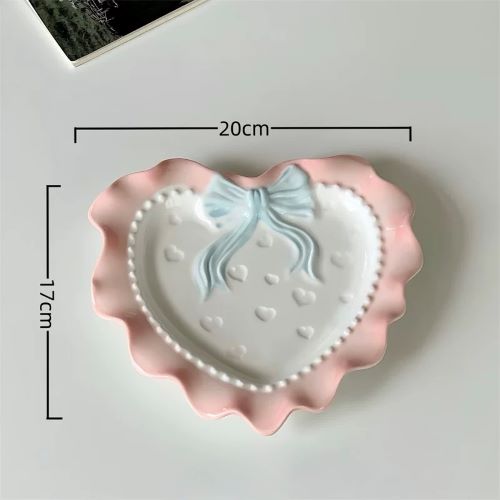 Cute Pastel Bow Heart Plates - Pink