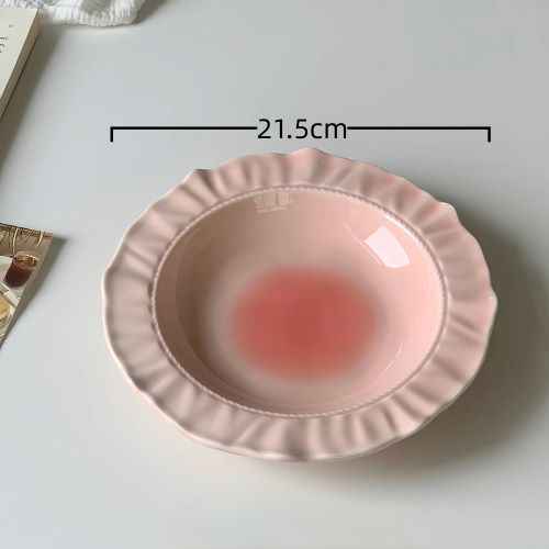 Cute Blush Gradient Ceramic Plate with Ruffled Edges - Pink