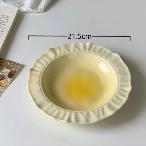 Cute Blush Gradient Ceramic Plate with Ruffled Edges - Yellow