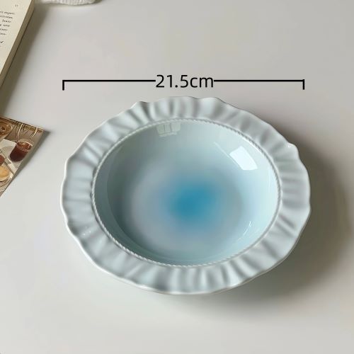 Cute Blush Gradient Ceramic Plate with Ruffled Edges - Blue